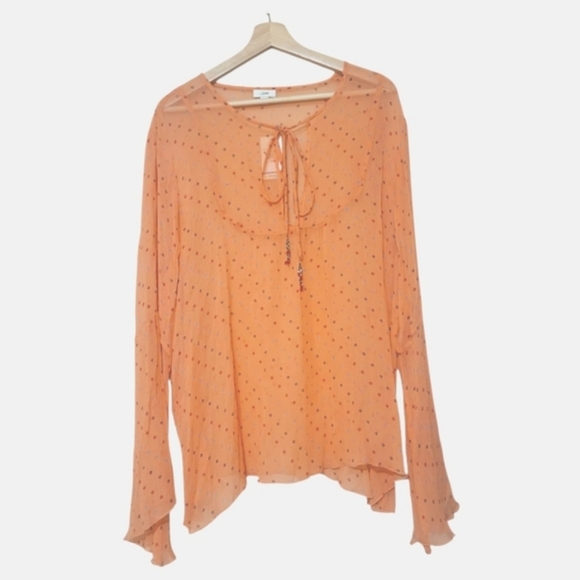 J.Jill 100% Silk Print Tie Front Blouse Womens XL New MSRP $78 Peach Coral Sheer - Picture 9 of 9